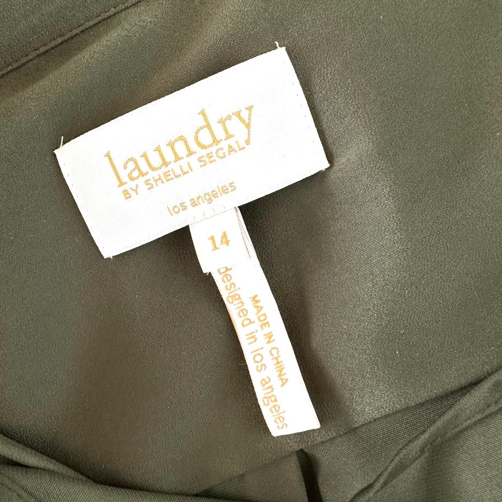 Laundry Shelli Segal Dress Women L Olive Green Lace Up Utility Roll Tab Slv NWOT - Picture 3 of 8